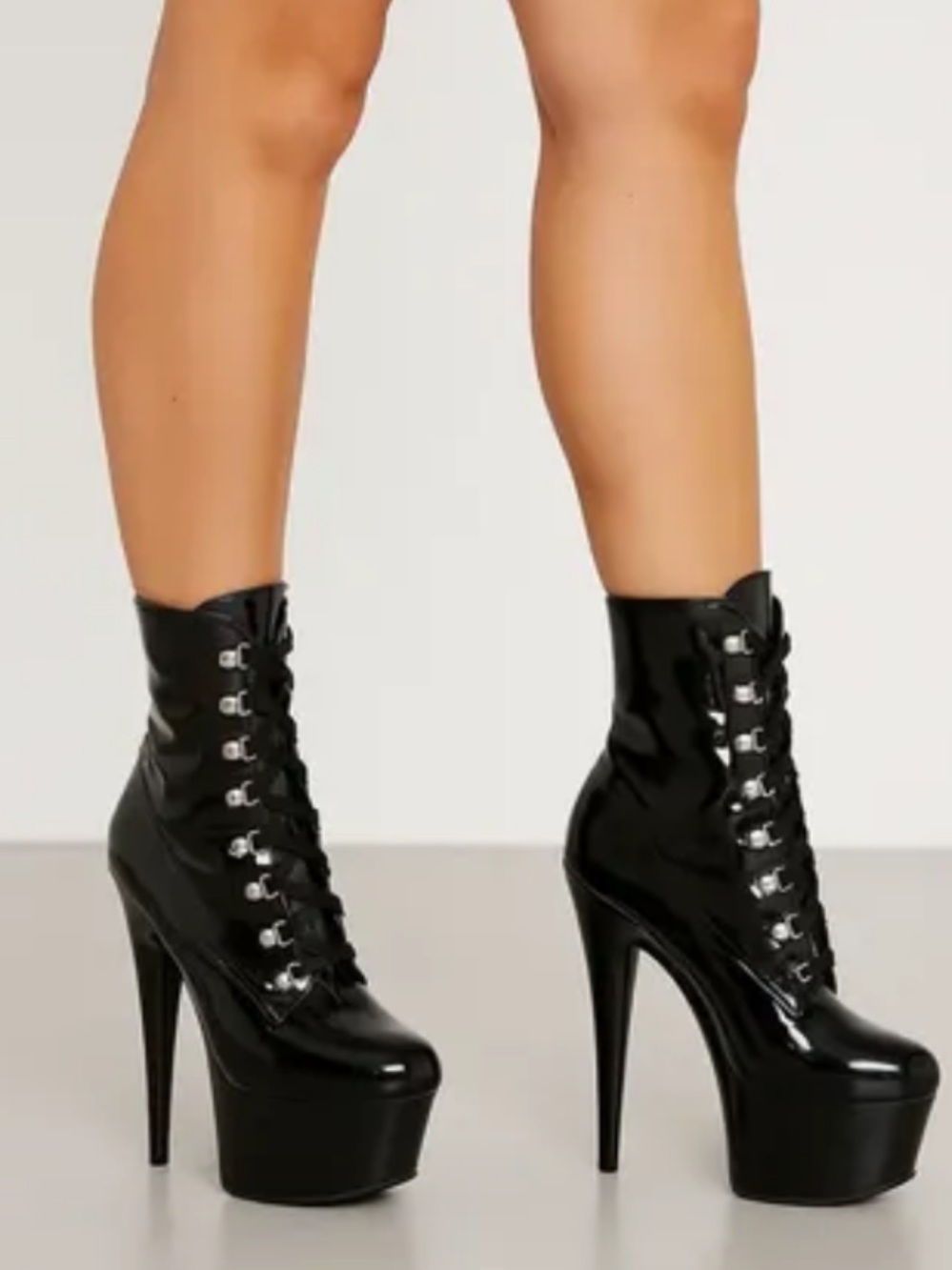 Ellie Black Patent Lace-Up Platform Ankle Heels
